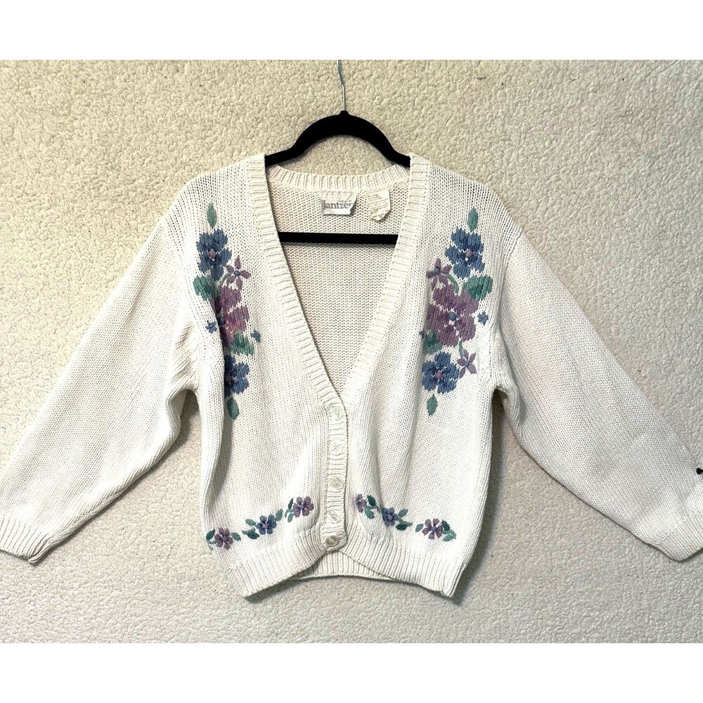 Vintage Jantzen Flowered Cardigan Medium Ramie/Cotton